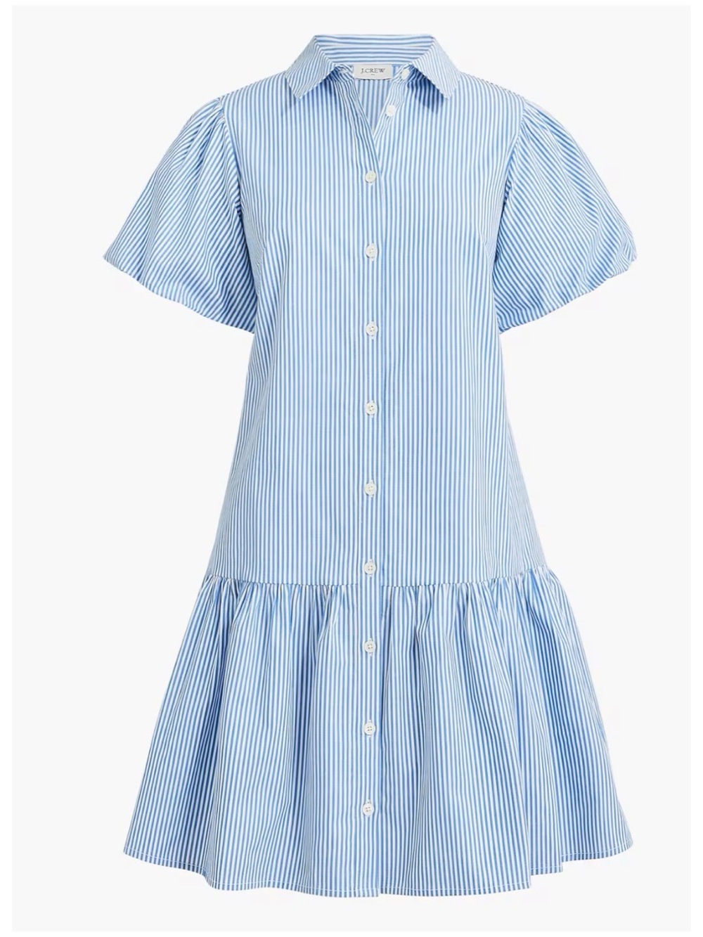 J. Crew Women’s Sz 8 Blue Stripe Bubble Sleeve Dress Button Front Mini